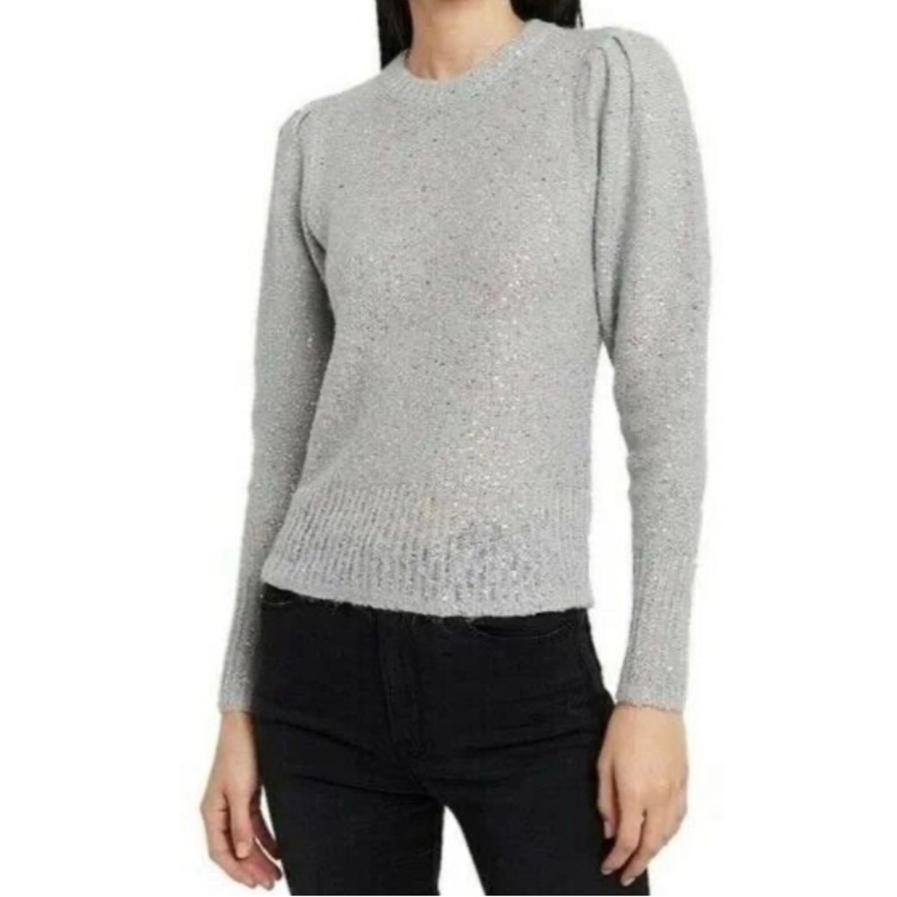 Frame Sweater Women’s XS Wool Sweater Ruched Pleated Sleeve Sparkle Embellished